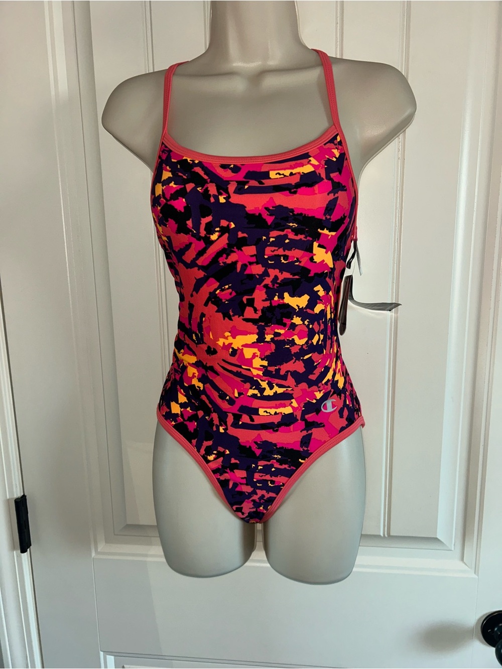NWT Champion Reversible Pink Multi-Color One-Piece Swimsuit Sz XS